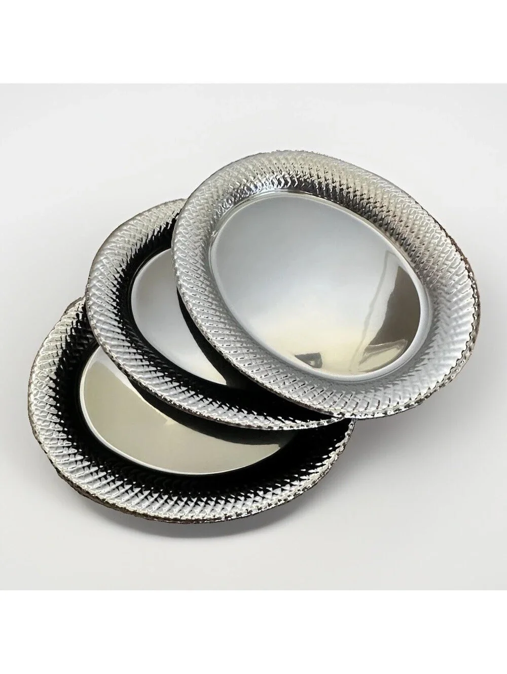 Set of 3 Silver Oval Turkey Plastic Serving Trays 16” Textured Holiday Platters